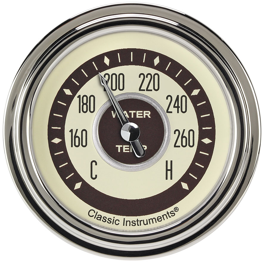 01: Classic Instruments offers temperature gauges in a variety of styles
