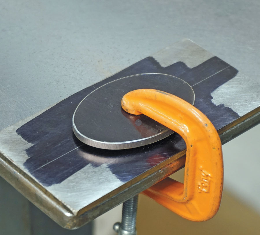 18: After cutting and sanding the male die to size, clamp it to a blank of 1/8-inch steel