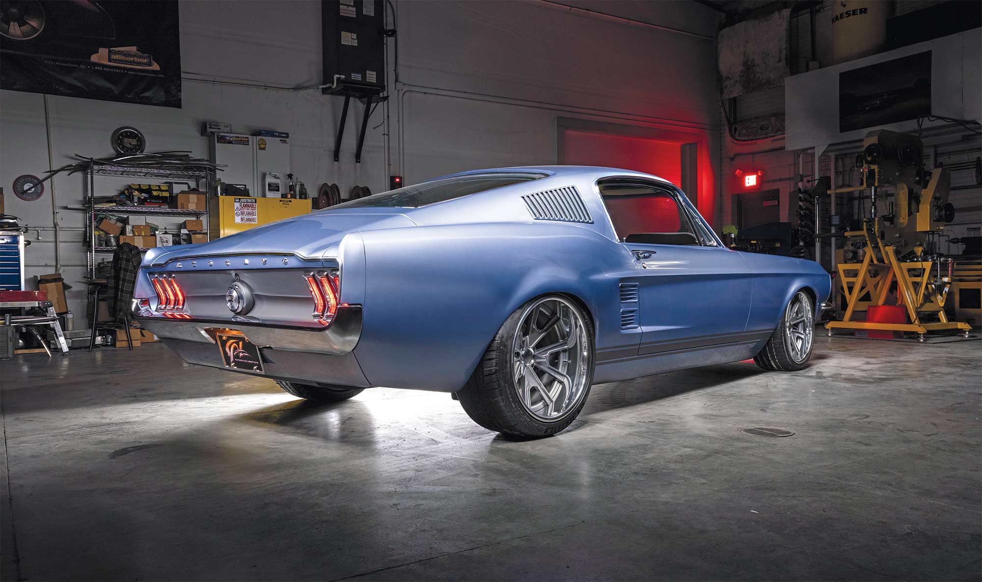 view of 1968 Mustang bumper and back tire