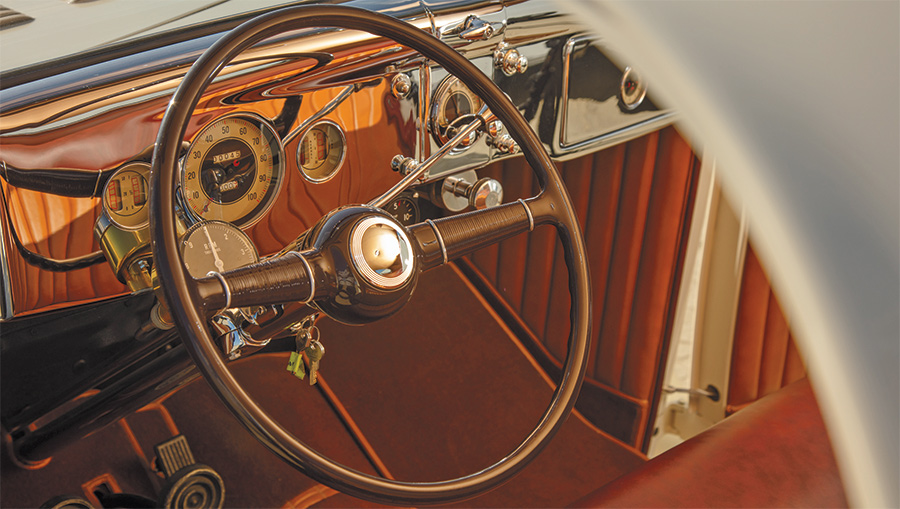 1940 Ford steering wheel providing a clear view of the gauges