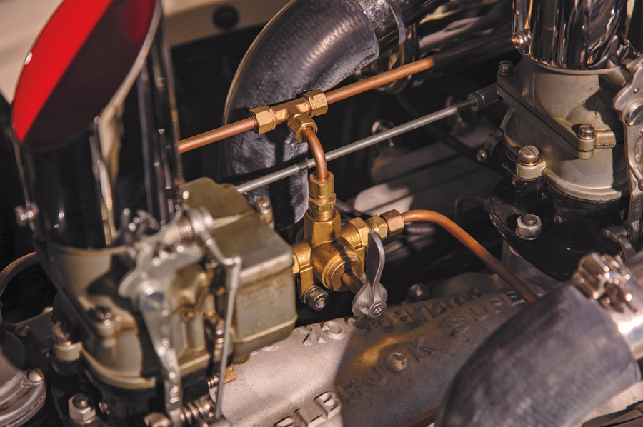 1936 Coupe intricate copper fuel lines providing the proper blend of alcohol and gas