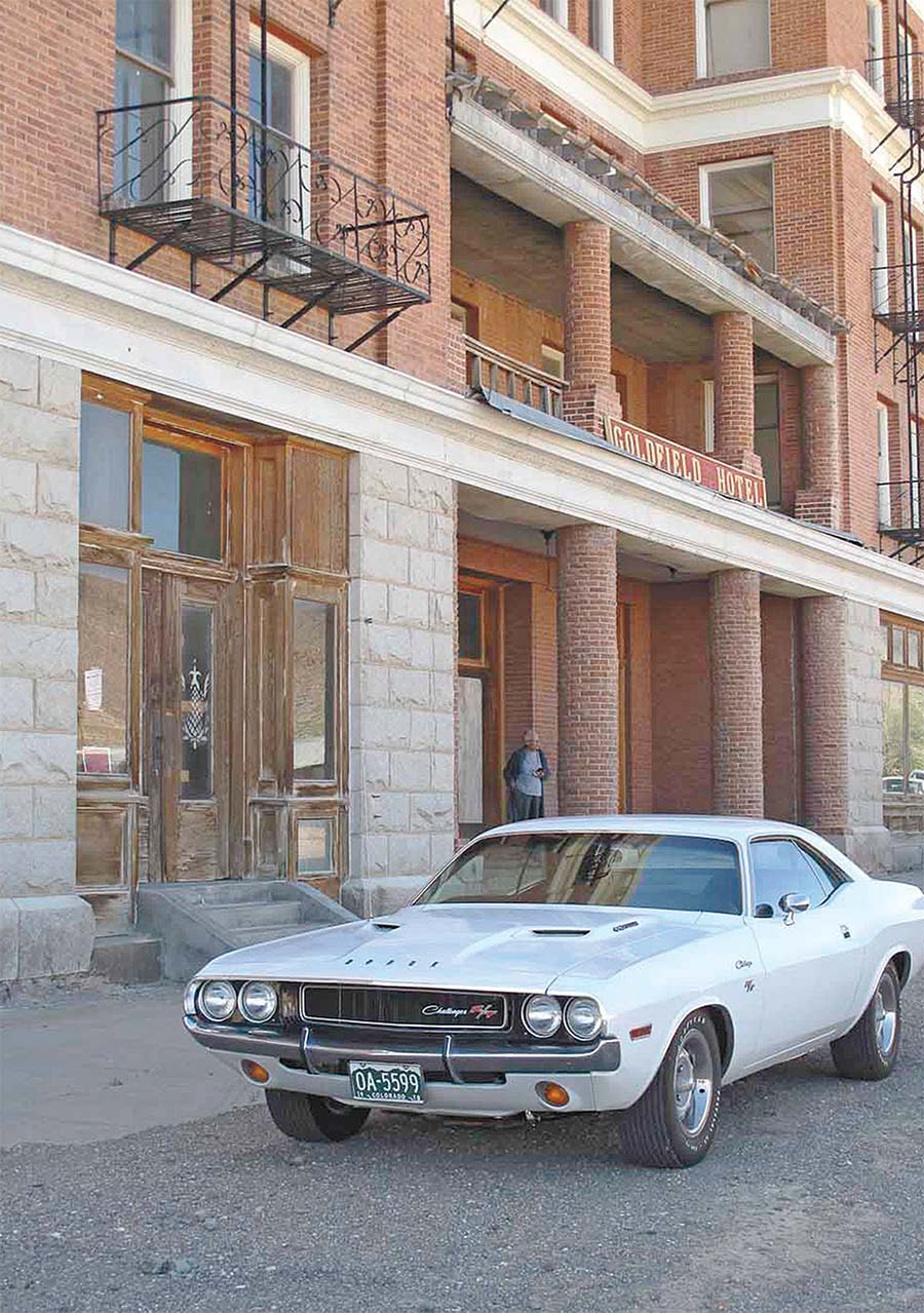 the Challenger outside of The Goldfield Hotel