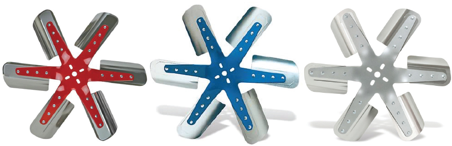 Flex fans made from a variety of materials including aluminum and stainless steel