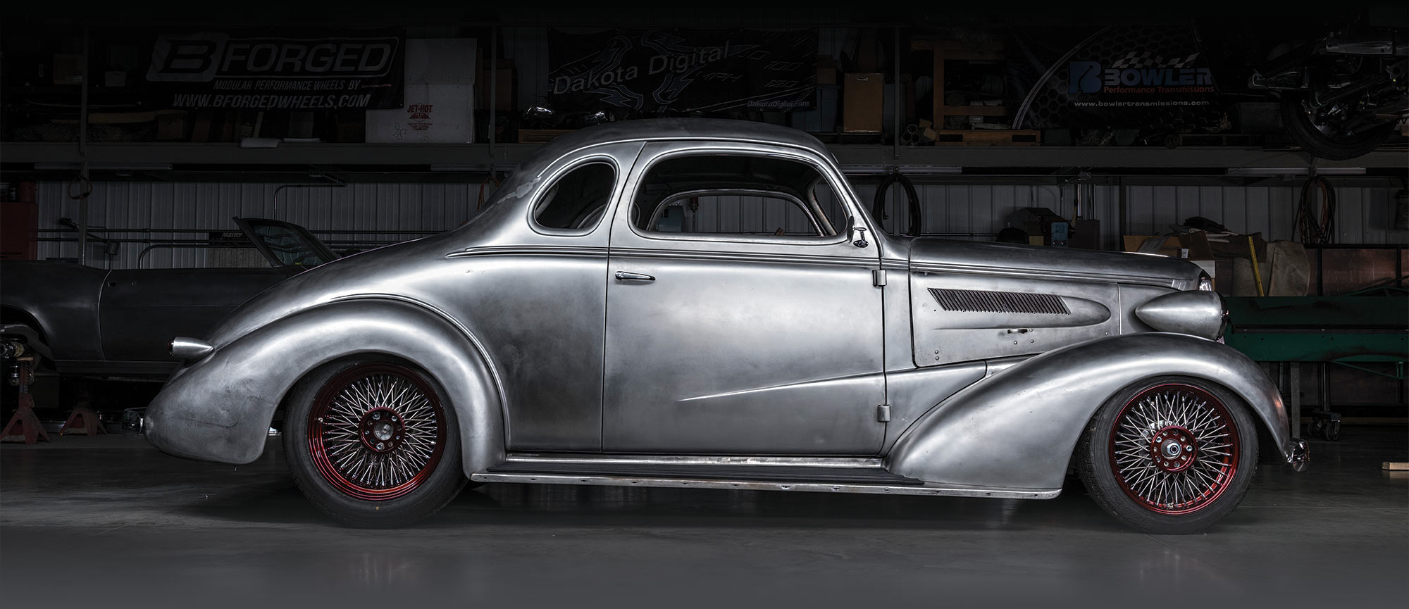 silver 1937 Chevy Business Coupe side profile