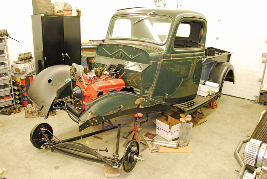 One of Dave’s personal projects awaiting completion is this mint 1935 Ford pickup with original paint and N.O.S. 283ci Chevy crate engine