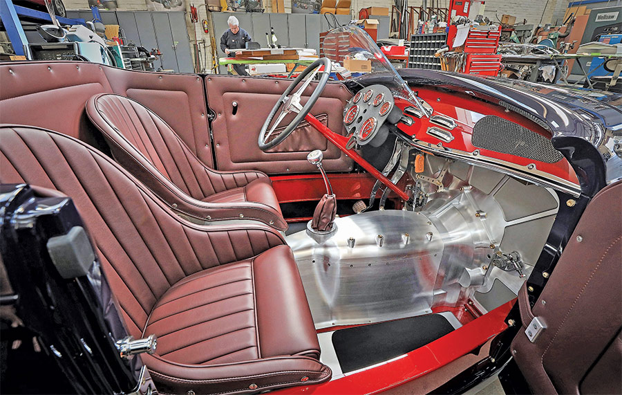 closeup of roadster seats and dashboard