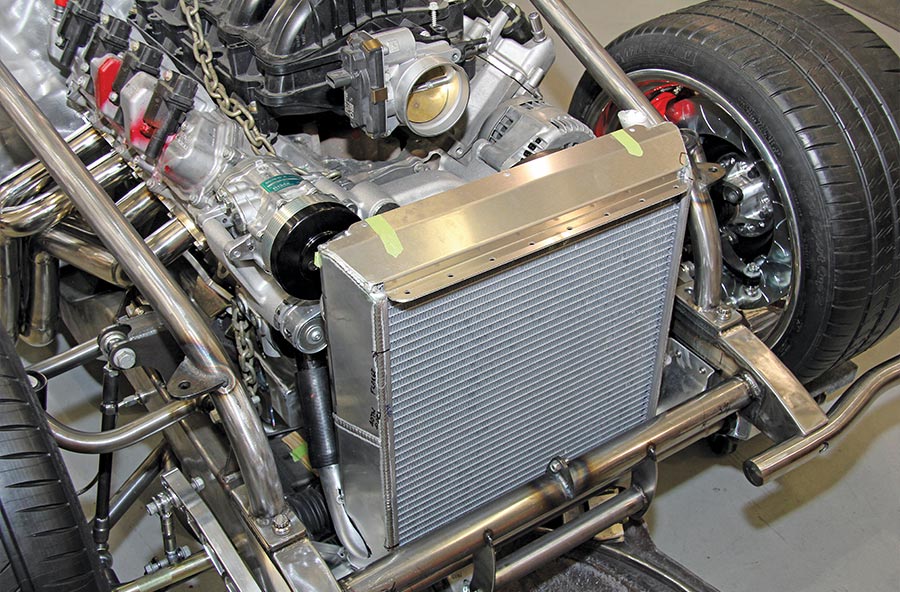A custom aluminum radiator close-up