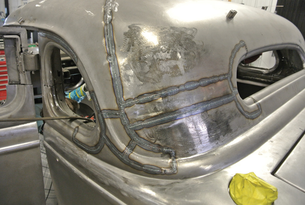 Top view of coupe that shows the cutlines necessary to repair the top.