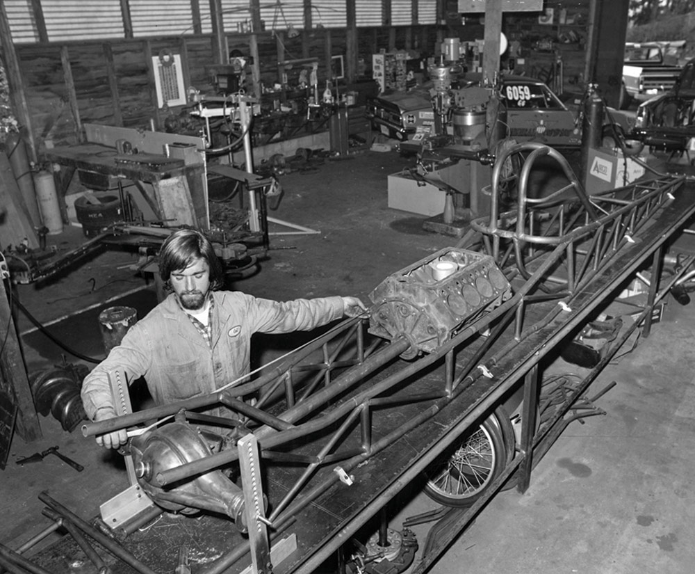 old photo of Art Morrison Enterprises assembly line