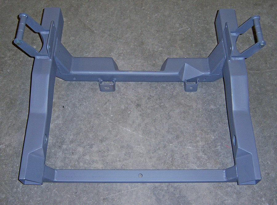 bare Fatman Fabrications Mustang II front frame stub on the floor
