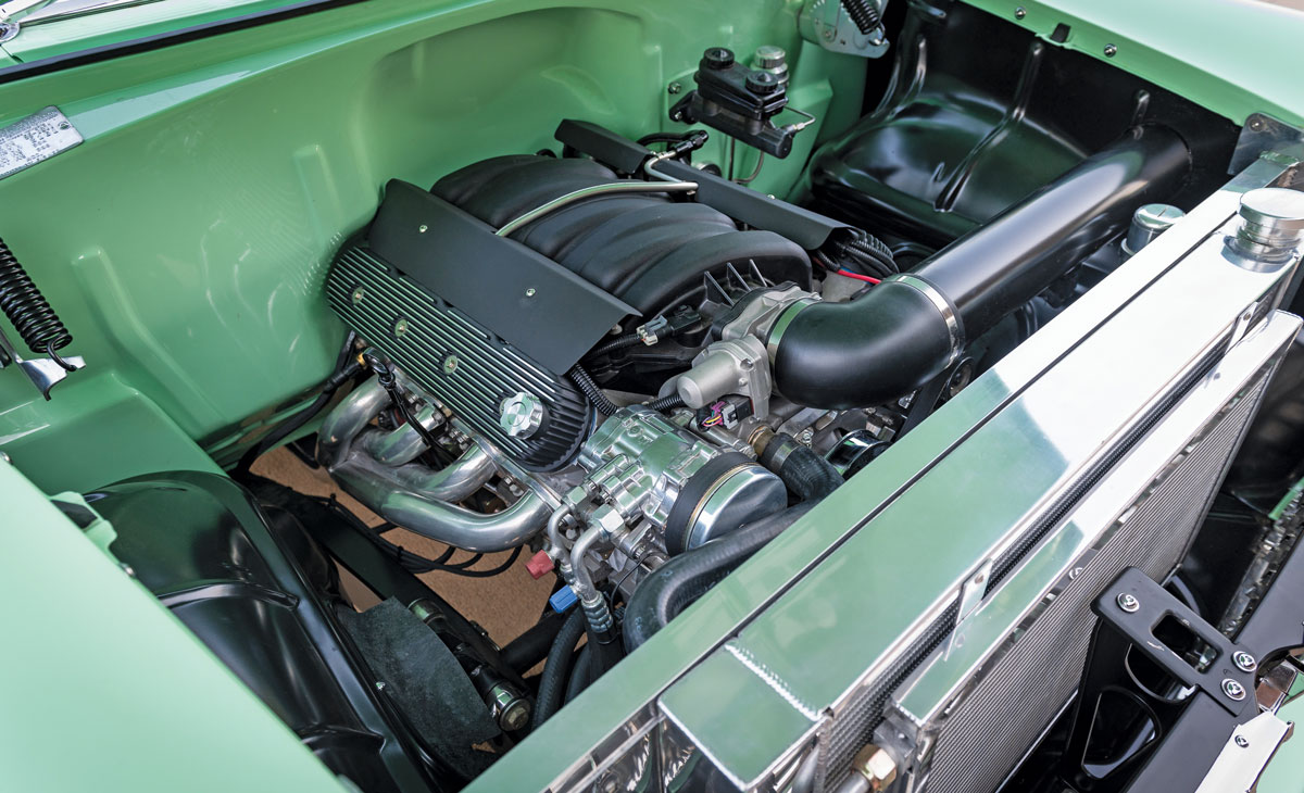1955 Chevy engine compartment