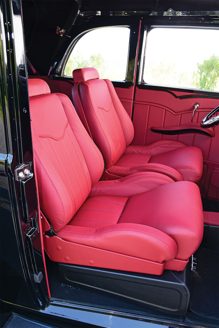 1932 Ford B-400 red seats interior view