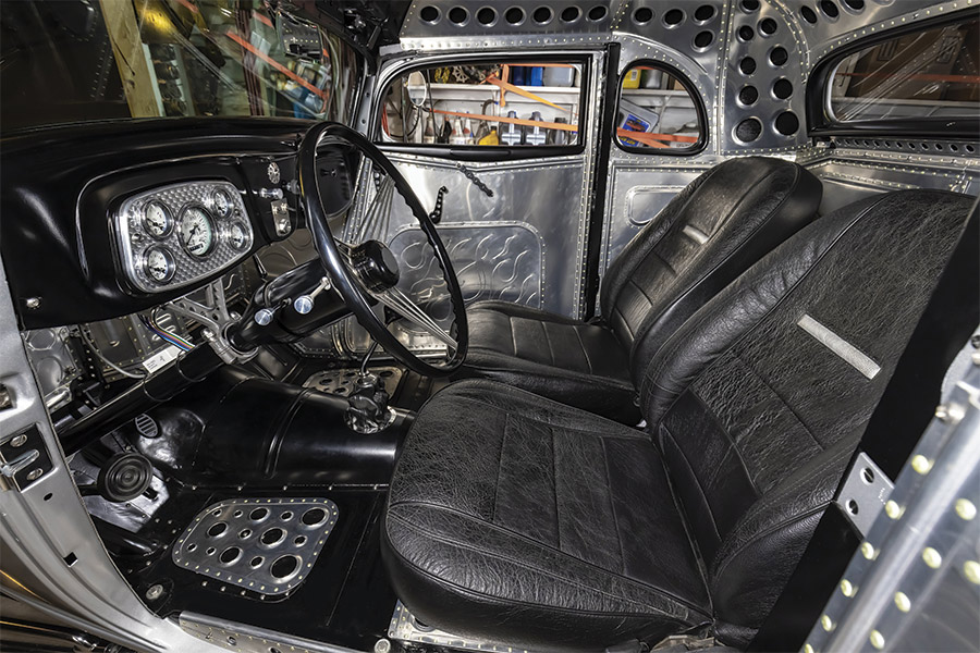 1934 Ford interior view of seats and steering wheel