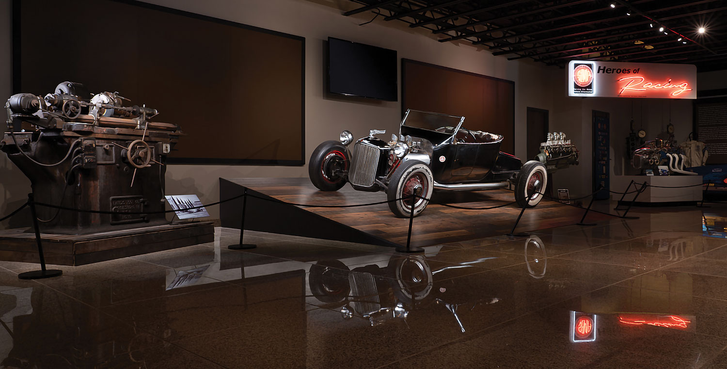 Showroom floor of Speedway Motors Museum of American Speed