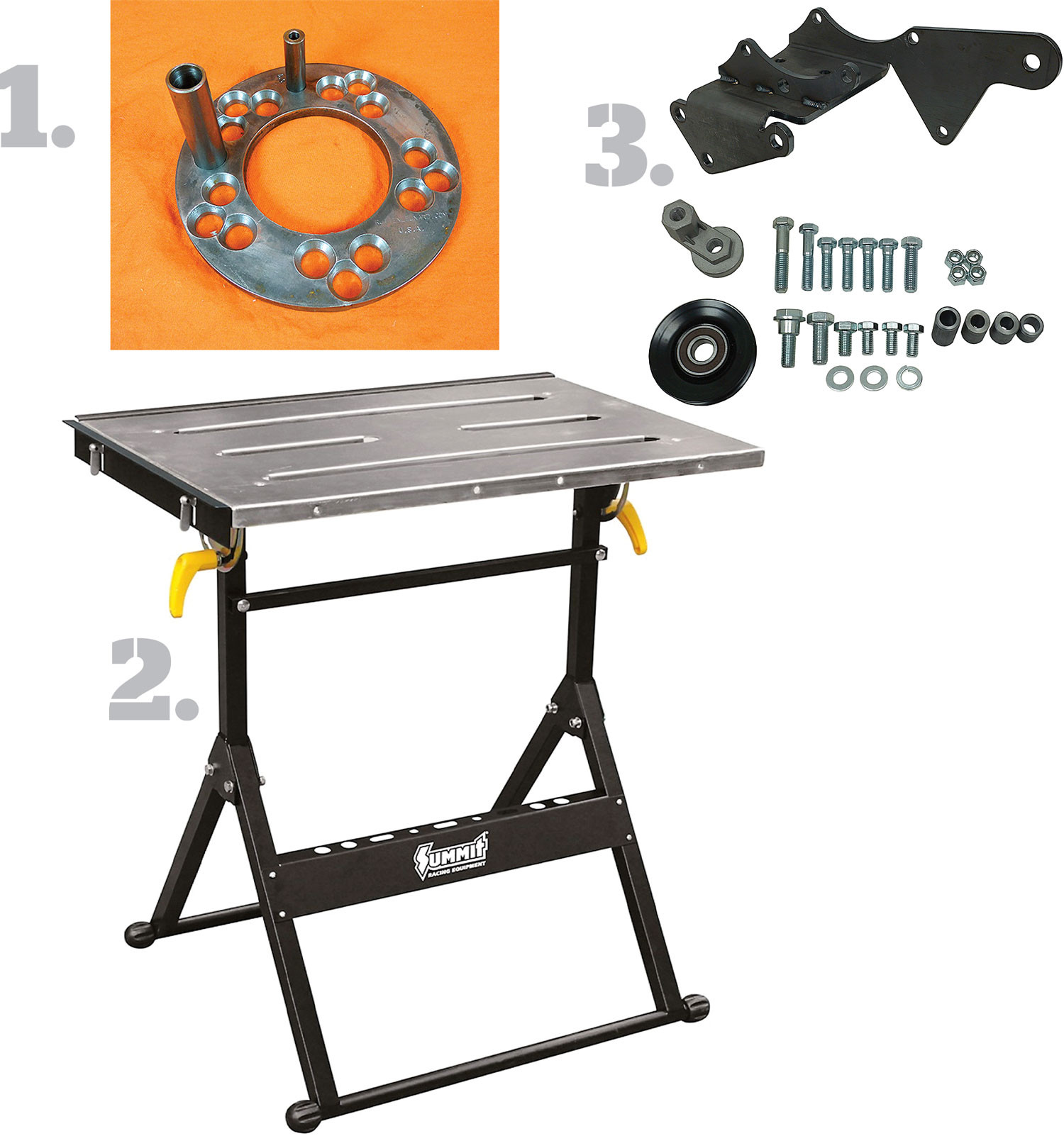 Drill guide, welding table, and Ford brackets