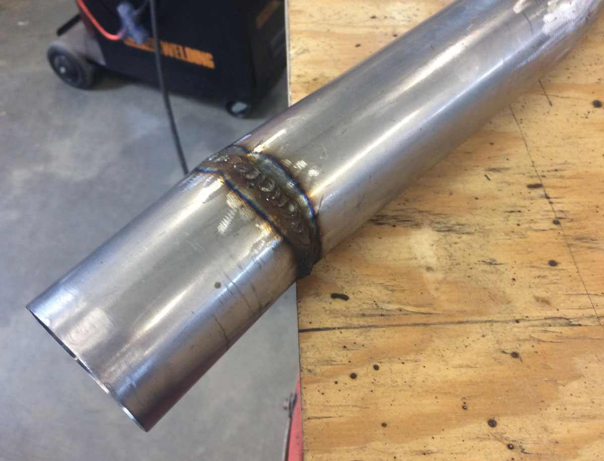 12: The pipe was cut on an angle here and then fit and welded back together