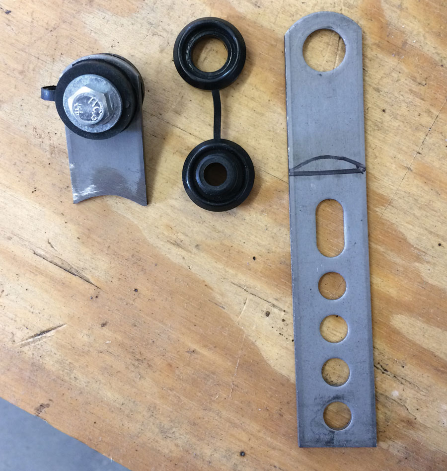 18: Here a 7-inch universal exhaust hanger with snap-in bushings kit (PN 91603043) is modified for use on our system