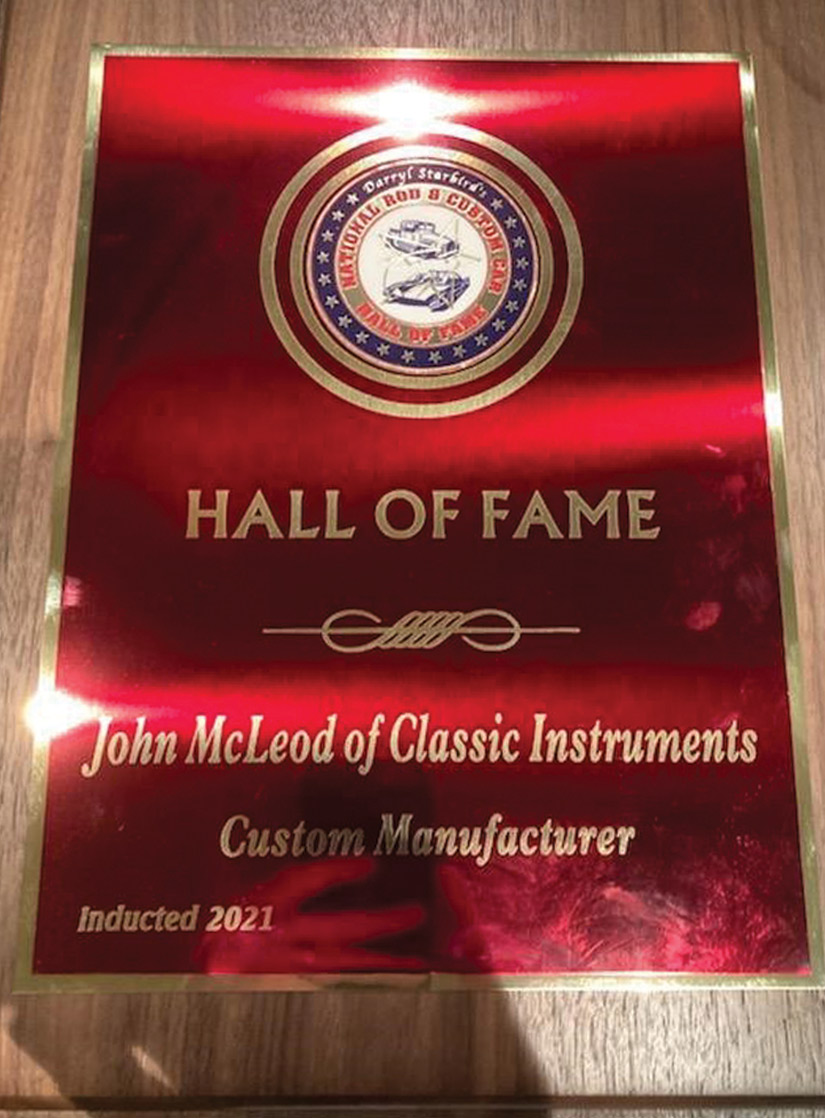Hall of Fame plaque reading "John McLeod of Classic Instruments"