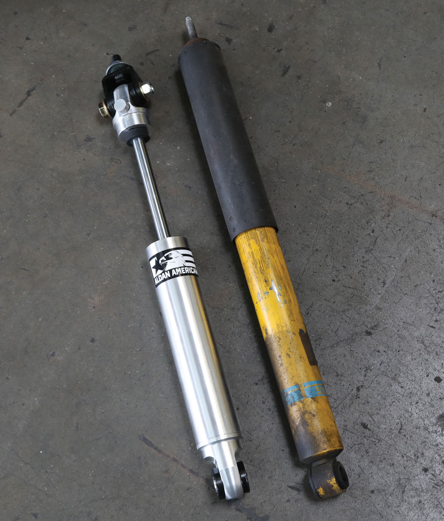 23: Aldan’s billet aluminum rear shocks will work with stock ride height cars and those that have been lowered up to 2 inches