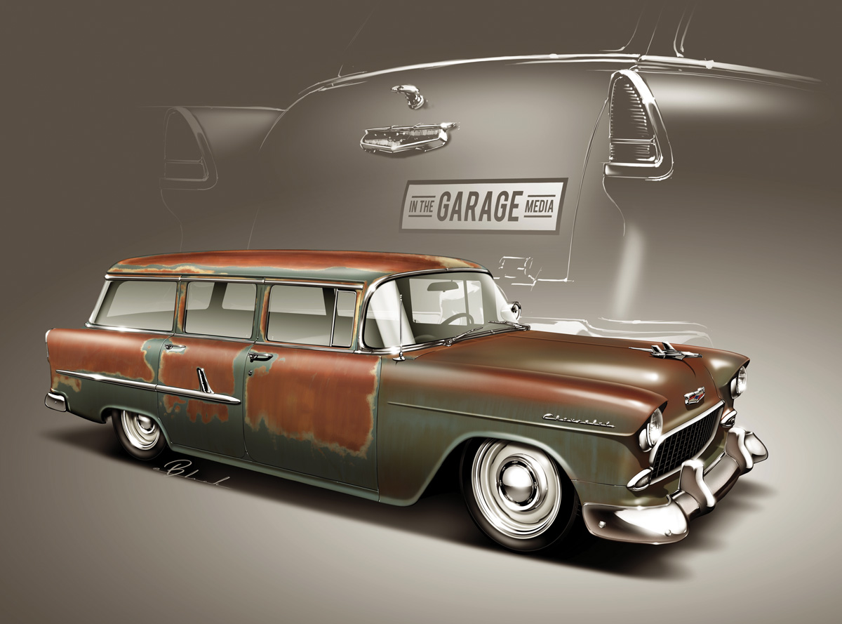 Illustration of 1955 Chevy wagon