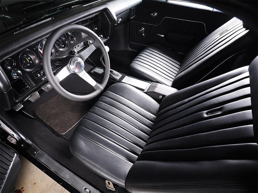 Chevy El Camino seats and steering wheel interior view