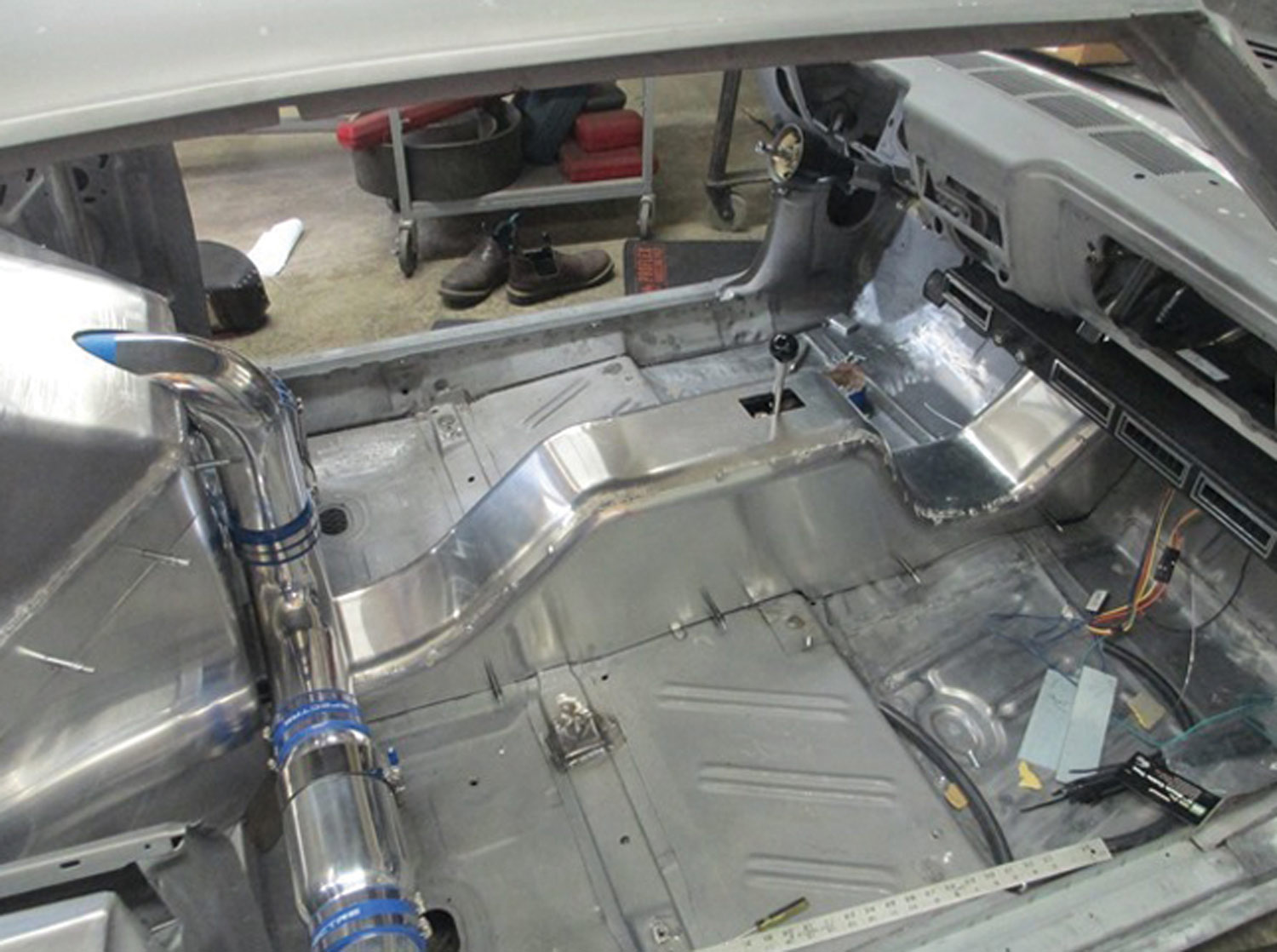 view of the custom center console that houses the Patrick Motorsports shifter assembly