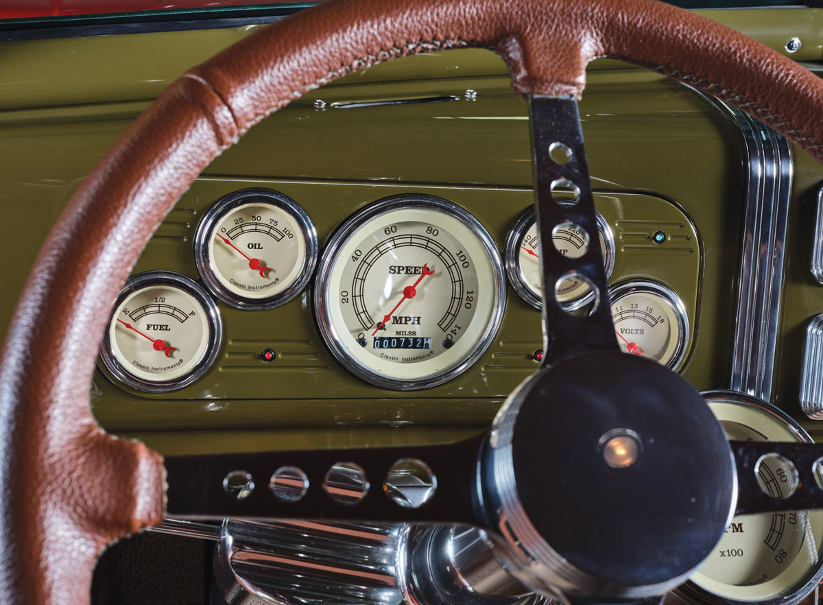 1937 Chevy Business Coupe steering wheel and gauges clsoeup