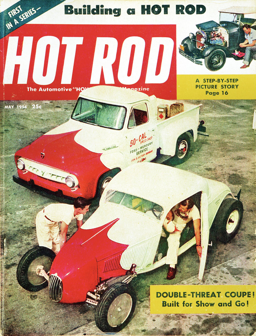 An unprecedented fifth cover story in the May ’54 issue of Hot Rod stated that Alex “can be credited with having done more toward improving the appearance of car and crews in the field of hot rod competition than any other participant.”