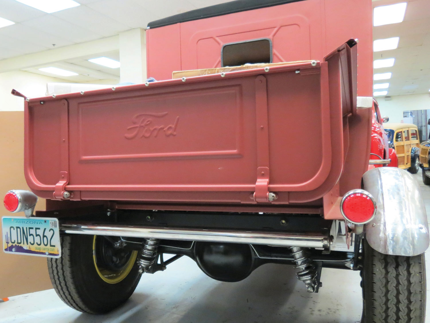 full rear view of the '37 Ford with newly installed taillights from Speedway Motors