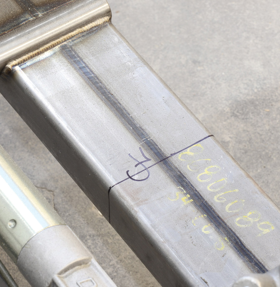 Marking the centerline of the AME crossmember allowed it to be matched to the centerline of the frame on the floor that was established earlier. 