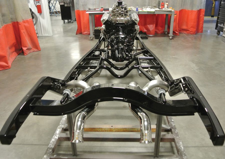 The chassis is painted, powerplant in position along with the Gearstar modified 4L75E transmission.