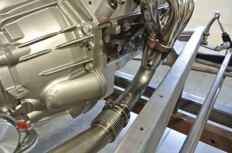 Polished stainless steel headers connect to a full stainless steel exhaust system.