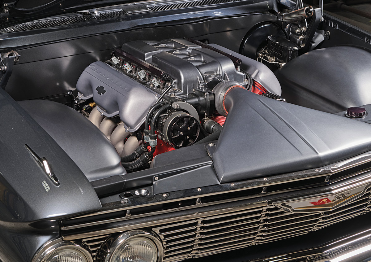 '61 Chevy Impala engine under the hood view