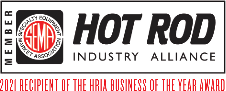 Hot Rod Industry Alliance logo: 2021 Recipient of the HRIA Business of the Year Award