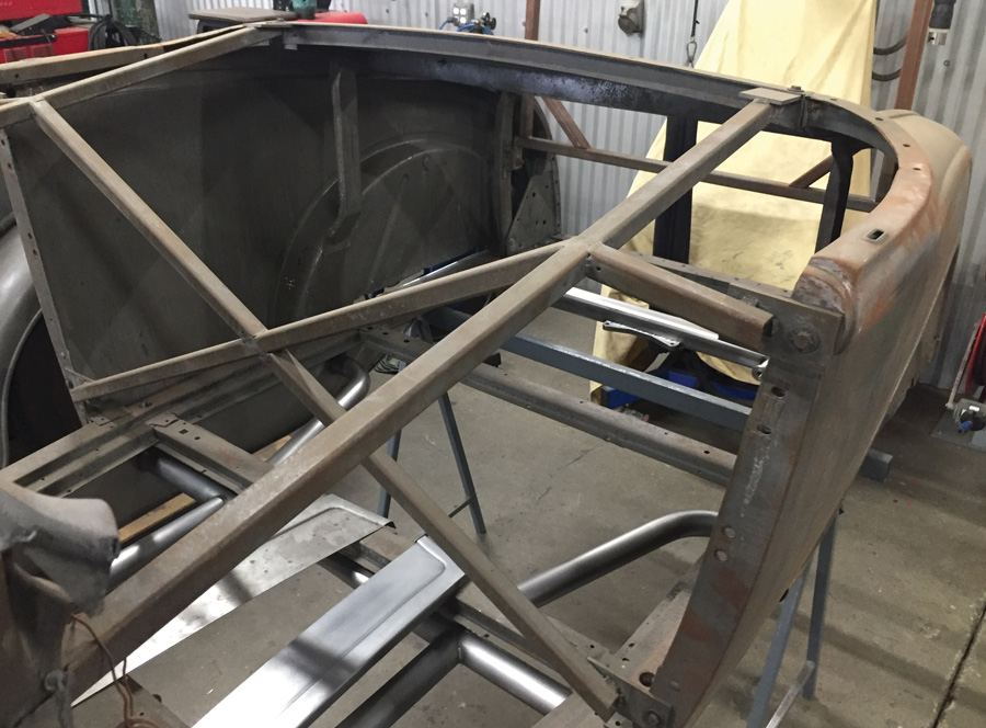 It’s a roadster and therefore not for the chop, but you can see that these bodies need to be well braced before any structural bodywork is carried out.