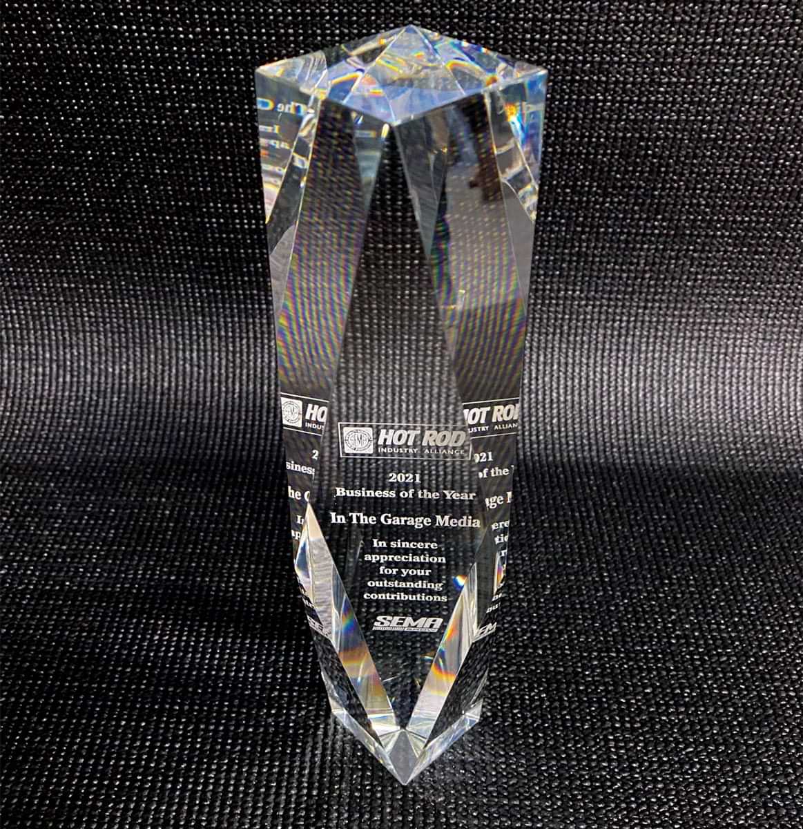 HRIA 2021 Business of the Year glass award