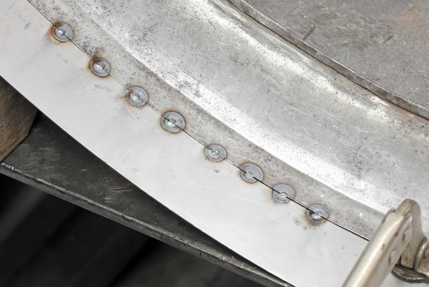 a close-up view of the tack welds