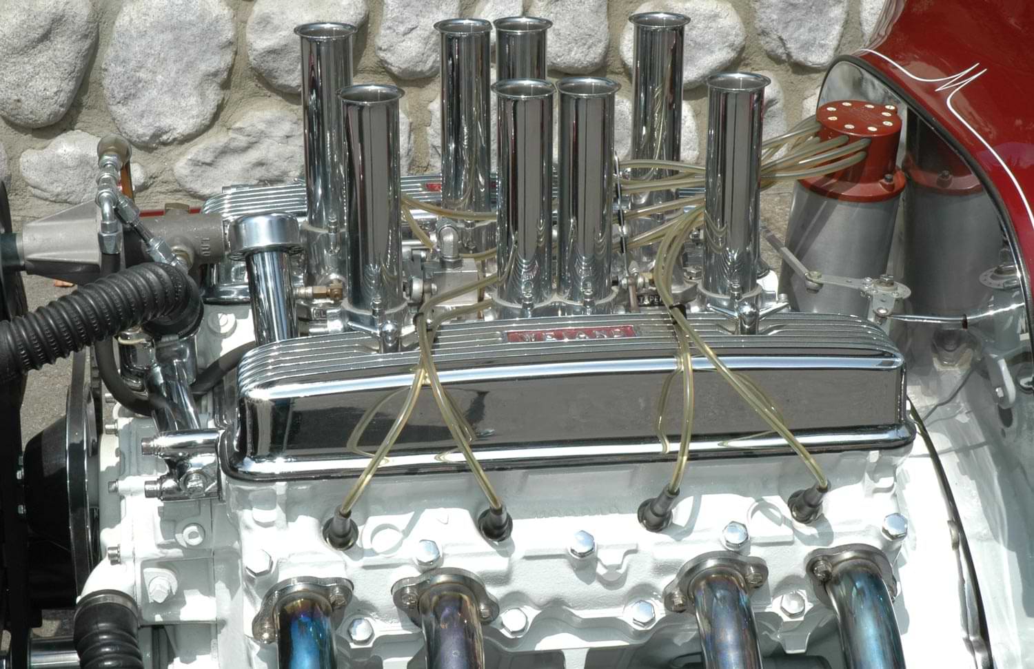 a mechanical Hilborn-injected 322ci stretched to 402ci Nailhead