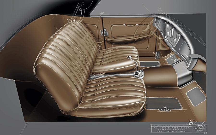 sketches of interior of car