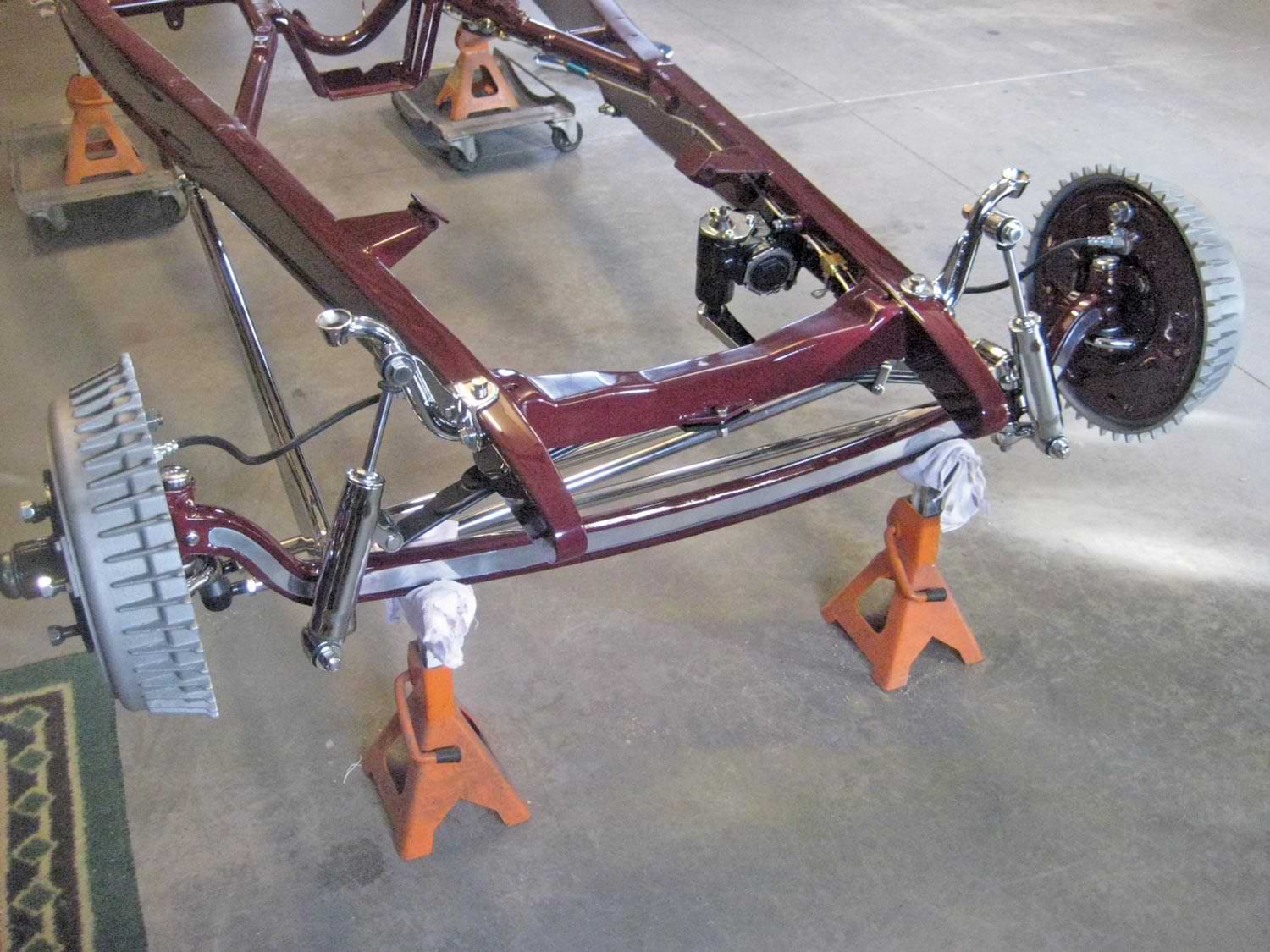 the burgundy and chrome plated, picture perfect front suspension