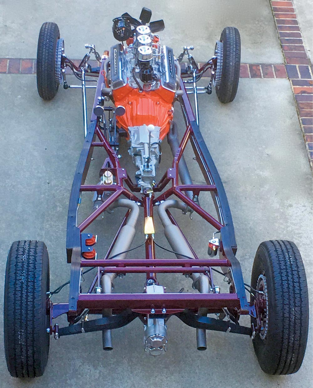 final overhead view of a beautiful hot rod chassis
