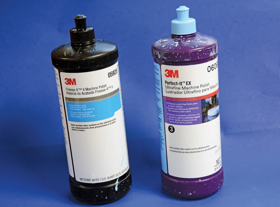 The 3M Machine Polishes go a long way so one bottle of each should be enough to do an entire car with some to spare. Begin polishing with Finesse-It II, followed by the Perfect-It EX Ultrafine Machine Polish on the synthetic wool pad and the foam pads. 