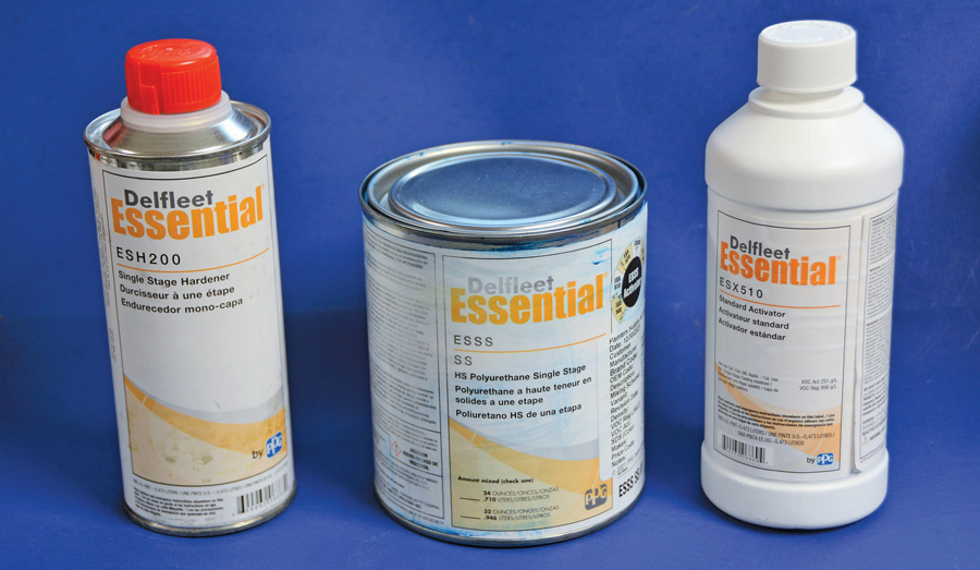 We used PPG Delfleet Essential paint with the proper hardener (thinner) and catalyst. Mixing to the manufacturer’s specification ensures good results. We picked our blue color from the fleet color swatches.
