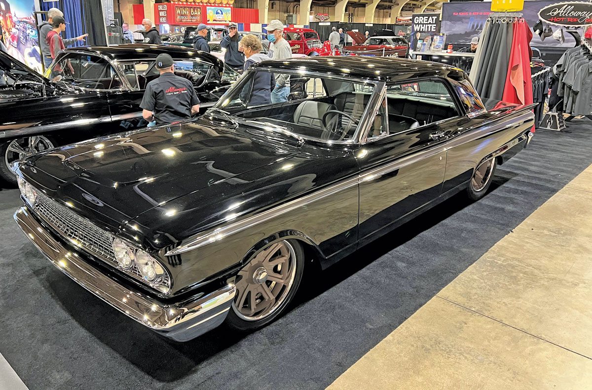 This amazing ’63 Ford Fairlane belongs to Bobby Alloway (did the PPG Delton 9700 Black give it away?) rides on an Art Morrison chassis, is powered by a “real” Boss 429 with an American Powertrain system that fits a TREMEC TKO behind it