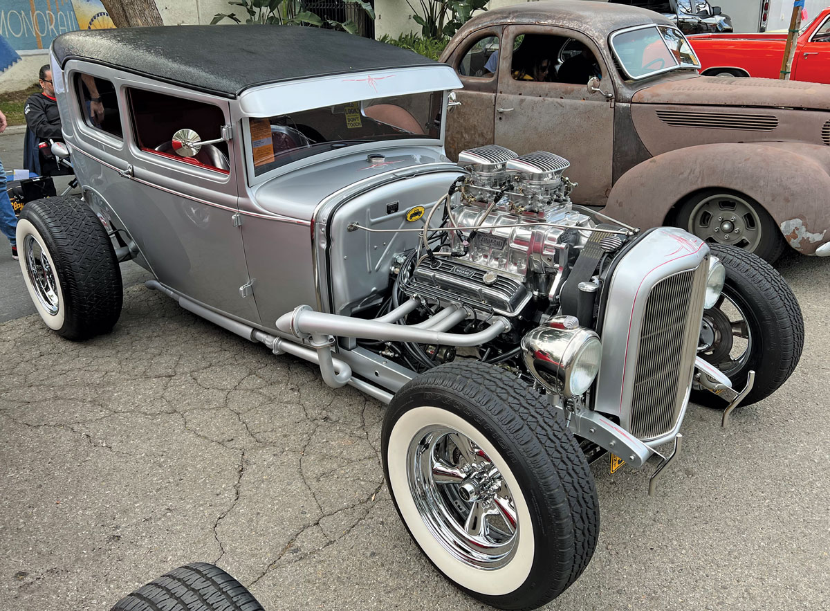 A Saturday Modern Rodding Editor’s Pick went to Steven Villa for his fenderless ’30 Ford Tudor that sits on a ’32 frame and sports a Deuce grille shell