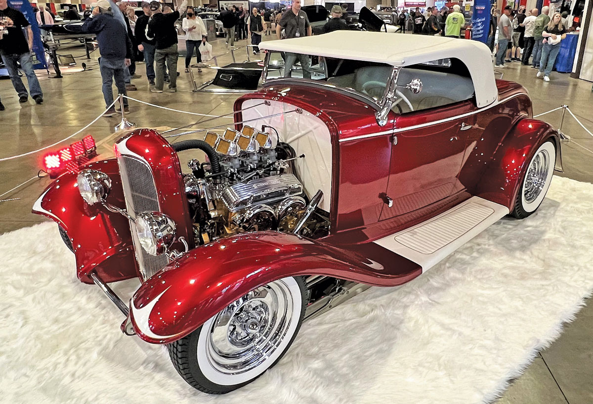 Squeeg Jerger of Chandler, AZ, was on hand with his amazing candy red with white interior ’32 Ford roadster that took home several honors: First in Street Roadster (pre-1935), Outstanding Rod Interior, and Outstanding Detail and Outstanding Use of Color Design, both sponsored by PPG