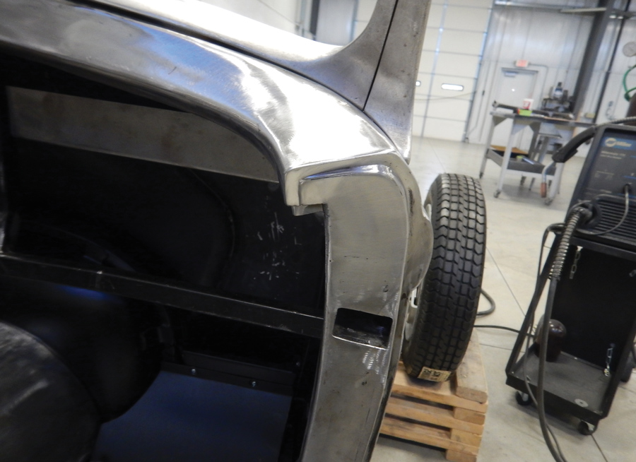 Here’s a look at the rear edge of the cowl showing the custom-fabricated doorjambs and the pocket for the top hinge. Great care was taken to give everything an OEM look.