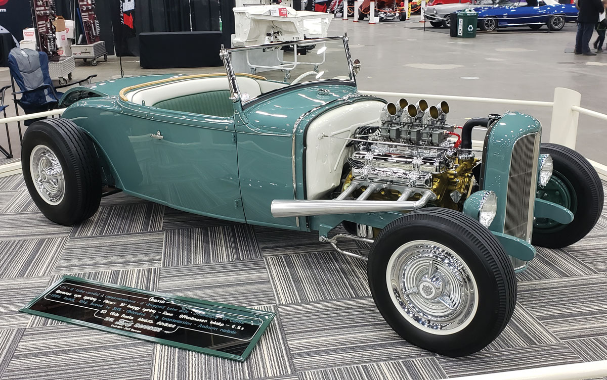 Jeff Bennett’s ’31 Ford roadster from Virginia had a timeless look with its 4-inch channel, ’32 grille shell, chopped windshield, ’50 Ford dash, and ’53 Hudson steering wheel
