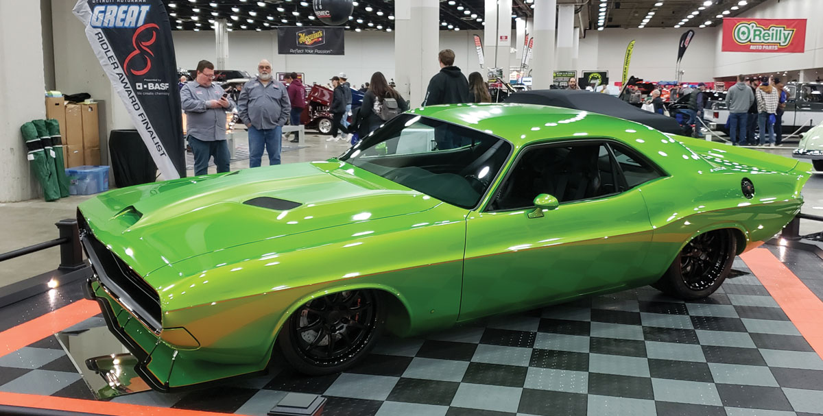 The lime green ’70 Challenger, nicknamed “Kryptonite,” comes from Kevin Tirpak and the shop he owns in Ohio: Altered Motion