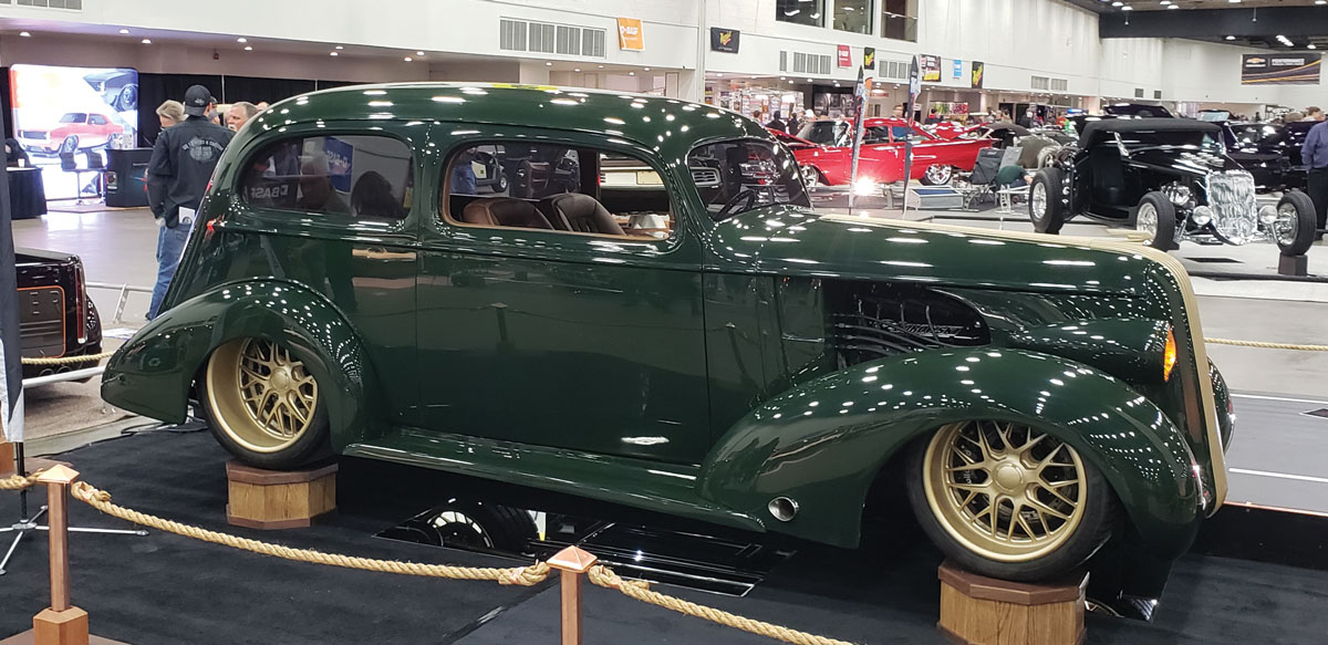 You wouldn’t guess this clean-looking ’36 Pontiac might have an 1,100hp Borowski race engine fed by a 76mm Bullseye turbo system under the hood, but that’s the way owners Glenn and Kim See from Greenback, TN, like it! The forged satin gold rollers are from Schott Wheels